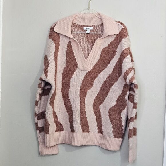 Nine West Womens Polo Sweater Mauve  Peach Zebra Wool Blend Oversize Large - Picture 2 of 12